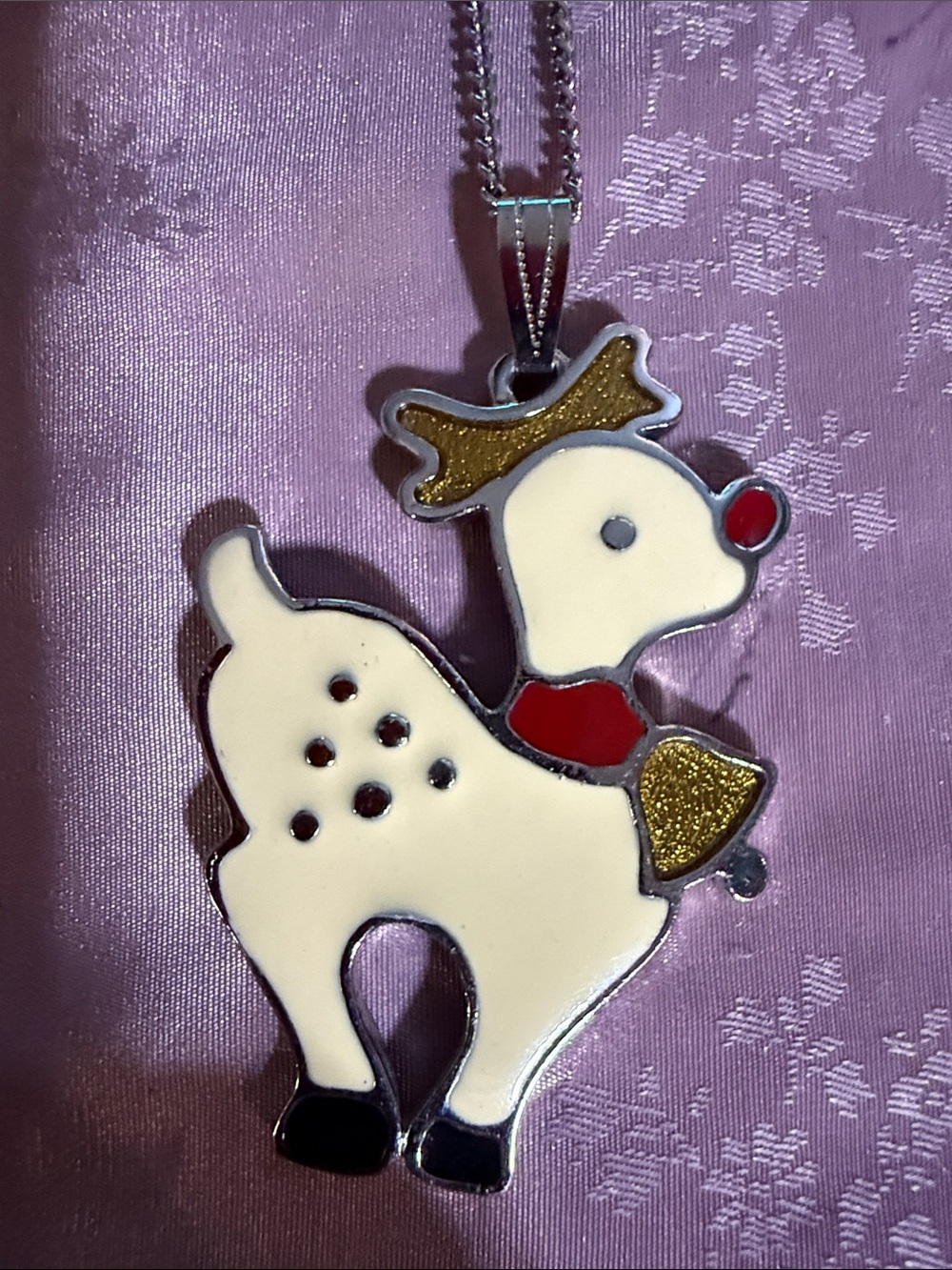 White and Gold Reindeer Pendant Necklace